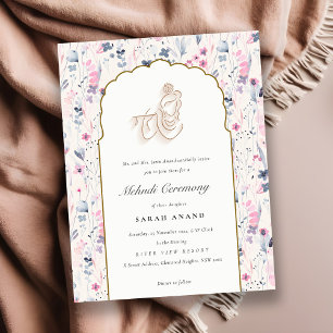 Cartão De Informações Blush Dourado Floral Krishna Indian Wedding Mehndi