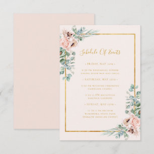 Cartão De Informações Blush Floral   Calendário de Casamento de Pastel