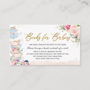Cartão De Informações Blush Floral High Tea Party Books para Gêmeos Bebê