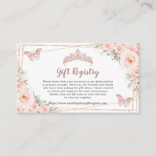Cartão De Informações Blush Floral Rosa Dourado Quinceanera Gift Registr