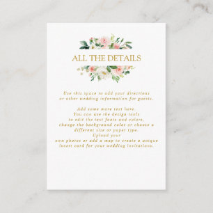 Cartão De Informações Blush Moderno   CASAMENTO DOURADO