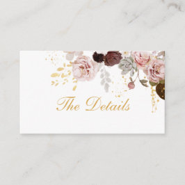 Cartão De Informações Blush Peony e Dourado Burgundy Floral Detalhes do