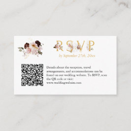 Cartão De Informações Blush Peony e Dourado Código QR RSVP de Casamento