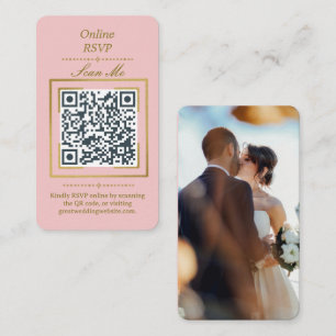 Cartão De Informações Blush Pink   Código QR RSVP Foto Online Casamento 