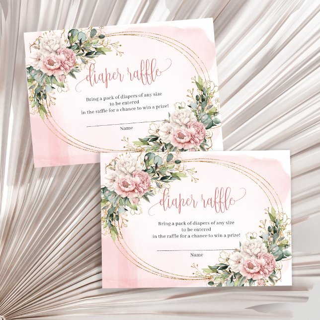 Cartão De Informações Blush Pink Floral Greenery Baby Shower Raffle Card (Blush Pink Floral Greenery Baby Shower Raffle Card)