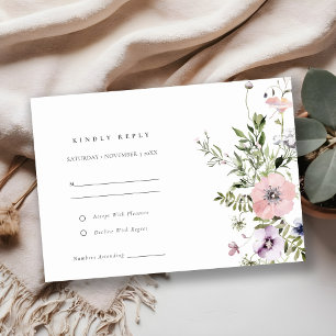 Cartão De Informações Blush Pink Lilac Wildflower Wreath WedRSVP