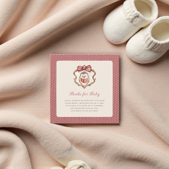 Cartão De Informações Blush Pink Textured Hedgehog Baby Shower Book  (Criador carregado)