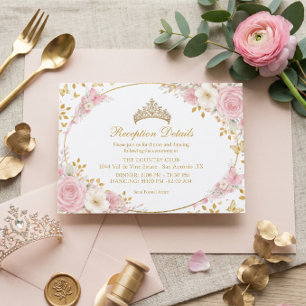 Cartão De Informações Blush Rosa Quinceañera Borboleta Dourada 