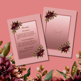Cartão De Informações Blush Rose Gold Script - Burgundy floral wedding