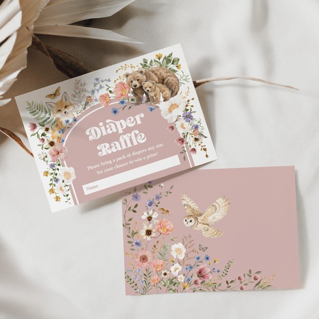 Cartão De Informações Blush Woodland Wildflowers Diaper Raffle Baby (Criador carregado)