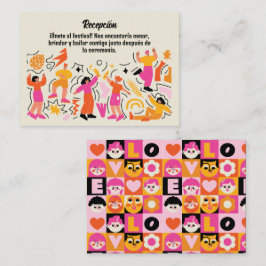 Cartão De Informações Boda Festivalera Baile Naranja y Rosa (Spanish)