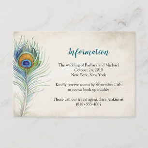 Cartão De Informações Bohemain Wedding Information Card Peacock Feather