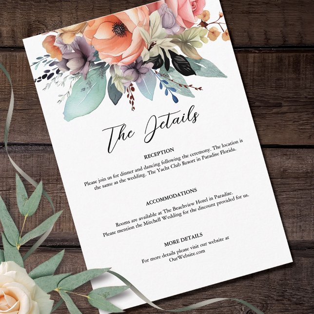 Cartão De Informações Bohemian Floral Buquê Watercolor (Criador carregado)