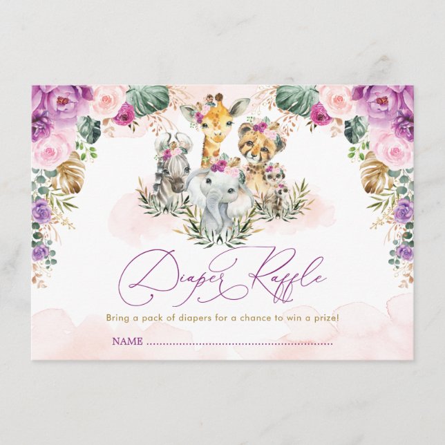 Cartão De Informações Bohemian Safari Jungle Chá de fraldas Raffle (Frente)