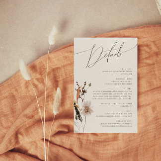 Cartão De Informações Boho Autumn Wildflower | Pormenores sobre o bege