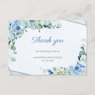 Cartão De Informações Boho Azul Empoeirado Floral Geométrico Prata Obrig