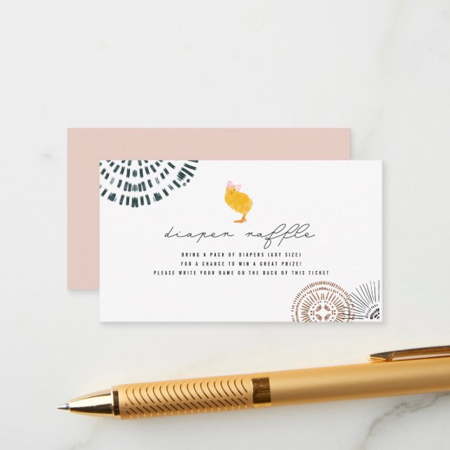 Cartão De Informações Boho Baby Pintinho Rosa Fralda Raffle (Frente/Verso In Situ)