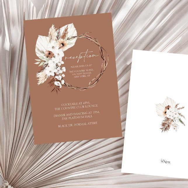 Cartão De Informações Boho Beige Recepção de casamento Floral Seca (Boho Terracotta Floral Wreath Wedding Reception Enclosure Card)