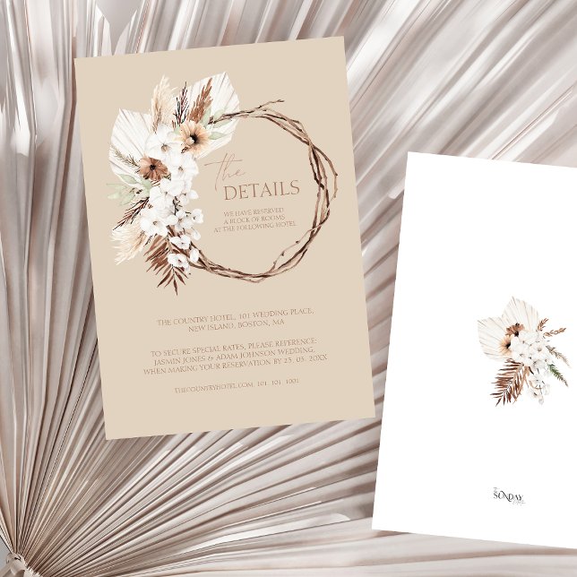 Cartão De Informações Boho Beige Seco Floral Wreath Detalhes Do Casament (Boho Terracotta Floral Wreath Wedding Details Enclosure Card)