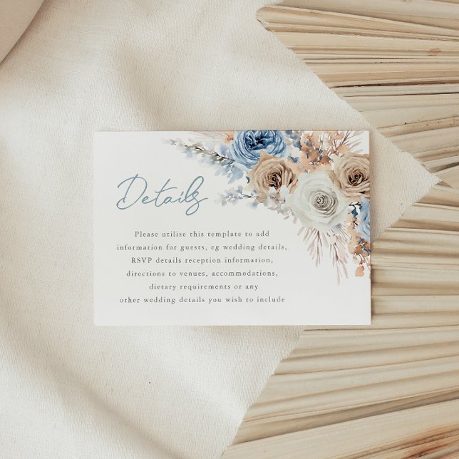 Cartão De Informações Boho Blue: Detalhes do Casamento Boêmia Azul Dusty (Criador carregado)