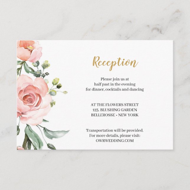 Cartão De Informações Boho Blush Rosa Flores Rosas Dourado Geométrico En (Frente)