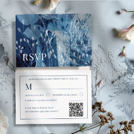 Cartão De Informações Boho Botanical Blue & White Wedding RSVP 