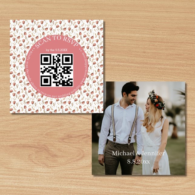 Cartão De Informações boho botânico código qr rsvp foto de casamento (Criador carregado)