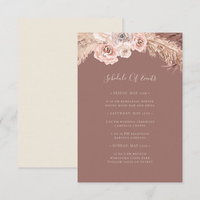 Cartão De Informações Boho Botânico Rosa de Eventos (Frente/Verso)