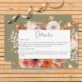 Cartão De Informações Boho Burnt Orange Fall Floral Sage