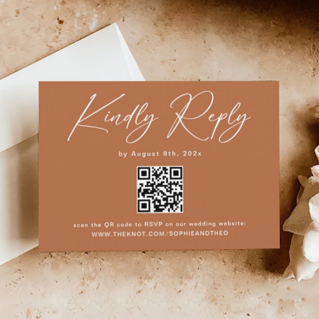 Cartão De Informações Boho Burnt Orange Wedding RSVP Código QR (Criador carregado)