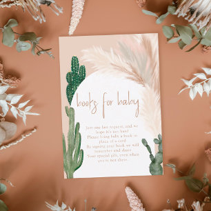 Cartão De Informações Boho cactus pampas arch baby traz um livro