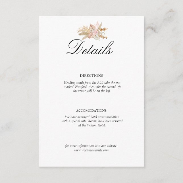 Cartão De Informações Boho Chic floral Casamento  (Frente)