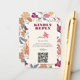 Cartão De Informações Boho Chic Floral Casamento Retro Meados do Século