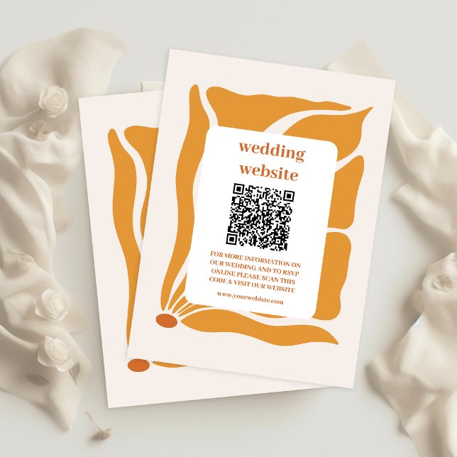 Cartão De Informações Boho Chic Retro Floral Casamento Qr code (Criador carregado)