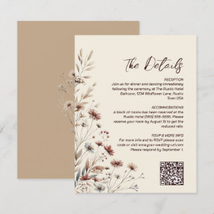 Cartão De Informações Boho Chic Wildflower Código QR Detalhes de Casamen