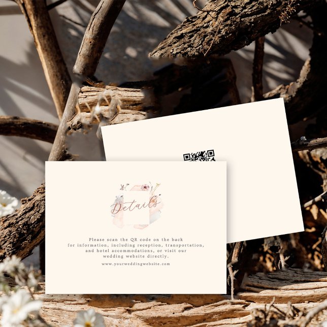 Cartão De Informações Boho Chic Wildflower Minimalist QR code Wedding (Criador carregado)
