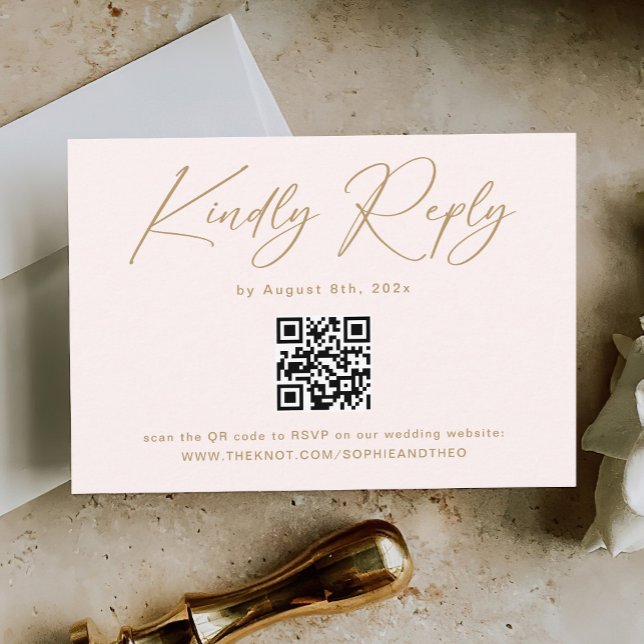 Cartão De Informações Boho Cream Neutral Wedding RSVP Qr Code (Criador carregado)