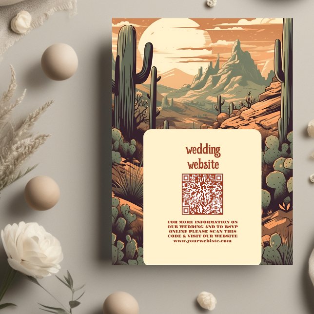 Cartão De Informações Boho Desert Cactus - Código QR de Casamento Ilustr (Criador carregado)