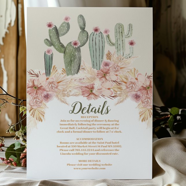 Cartão De Informações Boho Desert Cactus Wedding (Criador carregado)