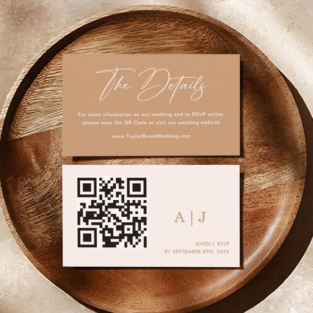 Cartão De Informações Boho Earth Tone Details Weding Qr code (Criador carregado)