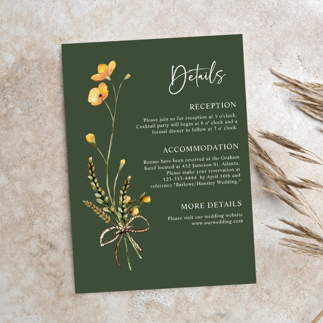 Cartão De Informações Boho Elegante Botânico Russo Verde Moderno (Green Modern Rustic Botanical Elegant Boho Wedding Enclosure Card)