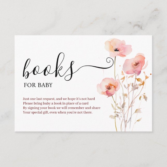 CARTÃO DE INFORMAÇÕES BOHO ELEGANTE PINK BLUSH FLOWERS LIVROS PARA BEBÊ (Frente)