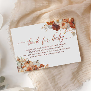 Cartão De Informações Boho Fall Floral Pumpkin Chá de fraldas Book Solic