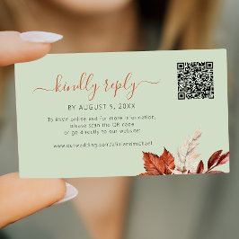 Cartão De Informações Boho fall foliage sage green wedding online rsvp
