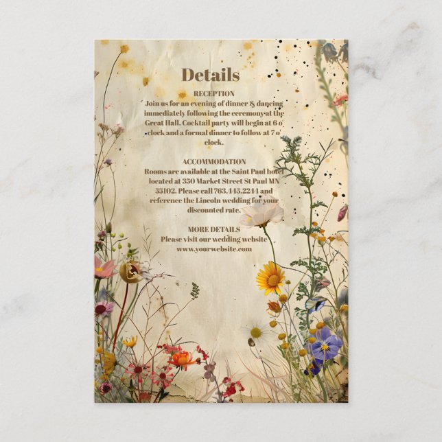 Cartão De Informações Boho Fall Wildflower Wedding (Frente)