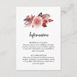 Cartão De Informações Boho Feather Burgundy Rosa Informações de Casament