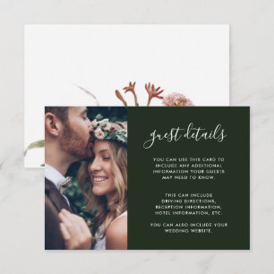 Cartão De Informações Boho Floral Foto Verde Casamento Detalhes do Convi