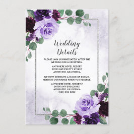 Cartão De Informações Boho Floral Roxo e Casamento Prateado da Elegante 