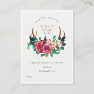 Cartão De Informações Boho Floral Stag Antlers Fralda Chá de fraldas Raf