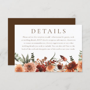 Cartão De Informações Boho Floral Terracotta Detalhes do Casamento